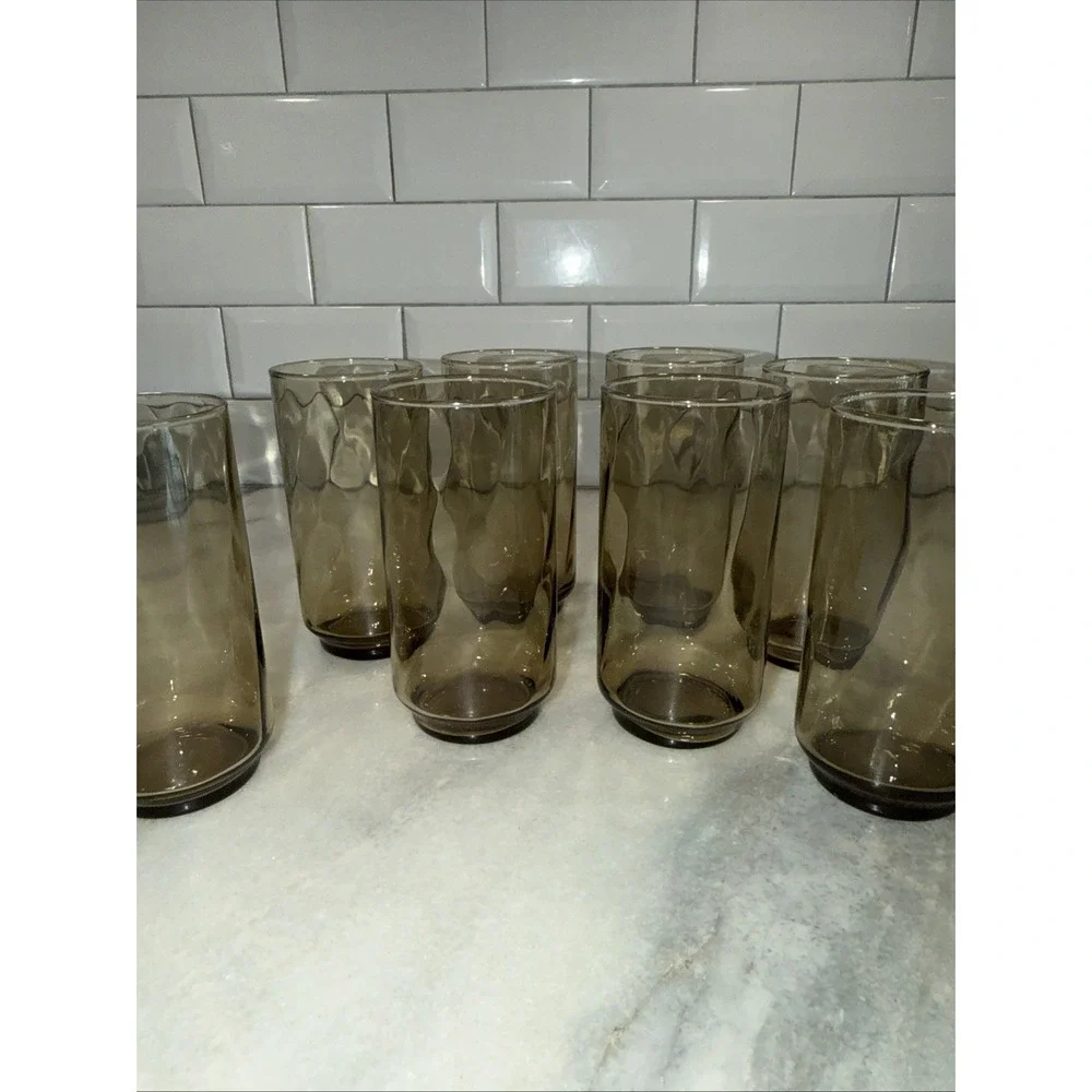 Libbey Swirl Optic Tawny Brown Tumbler Set Of 6 Vintage 5 1/2